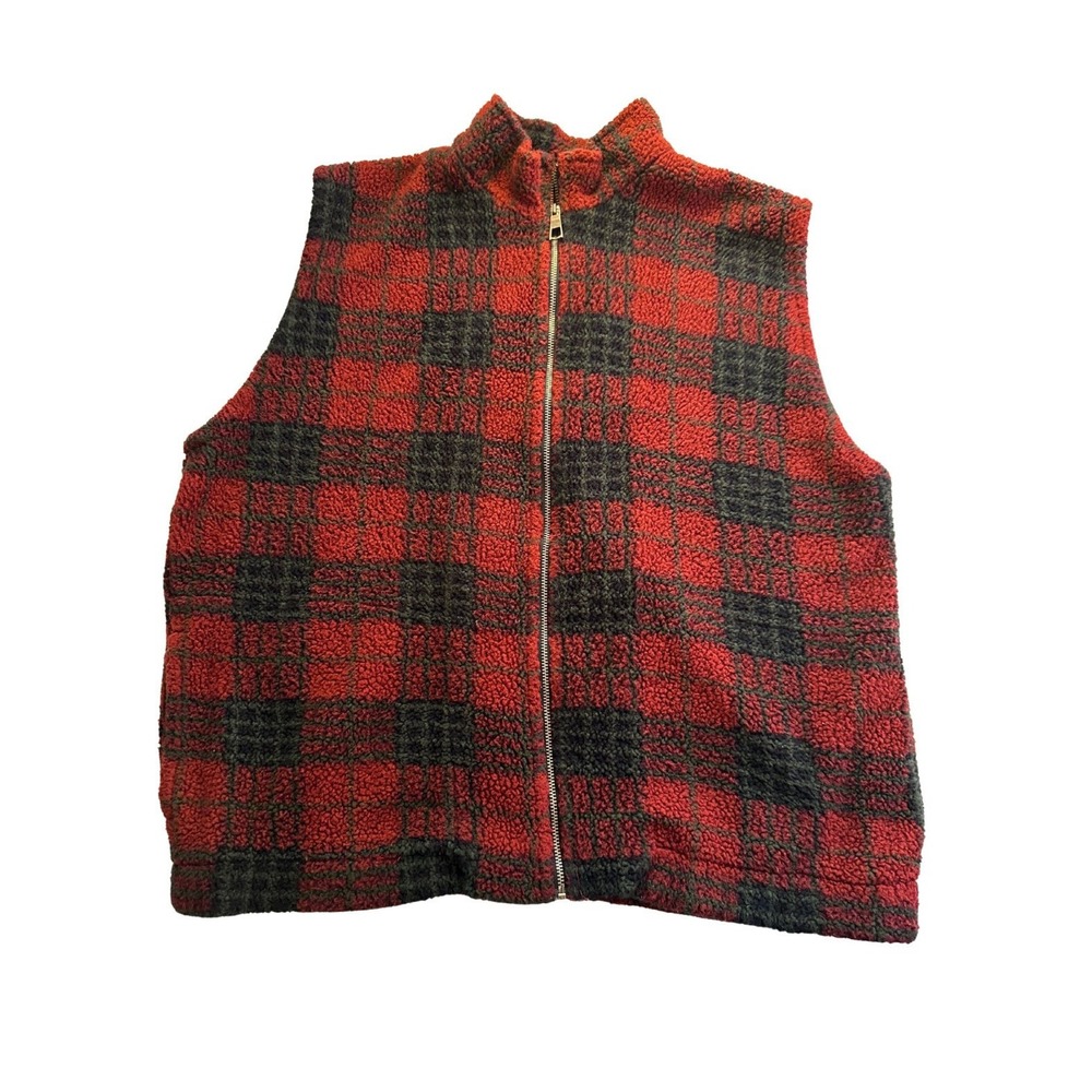 Cabin Fever Vest Womens Large Red Black Plaid Acrylic‎ Blend Classic Made in Mex